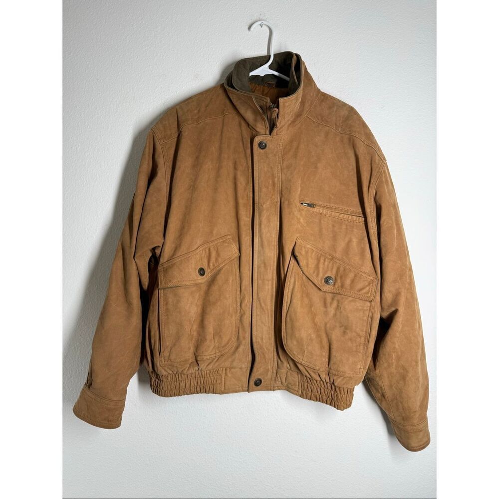 Rare Vintage Green Fields Men’s Leather Bomber Jacket Size L Lined Tan Brown